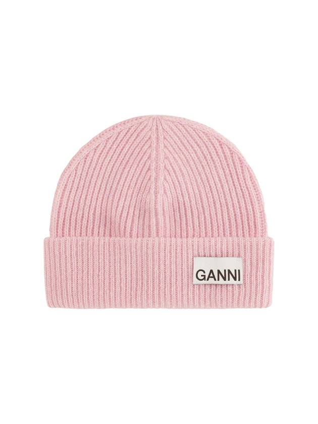 Rib Knit Wool Beanie Light Pink - GANNI - BALAAN 1