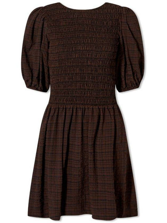 Women's Smoke Puff Sleeve Short Dress Brown - GANNI - BALAAN 1