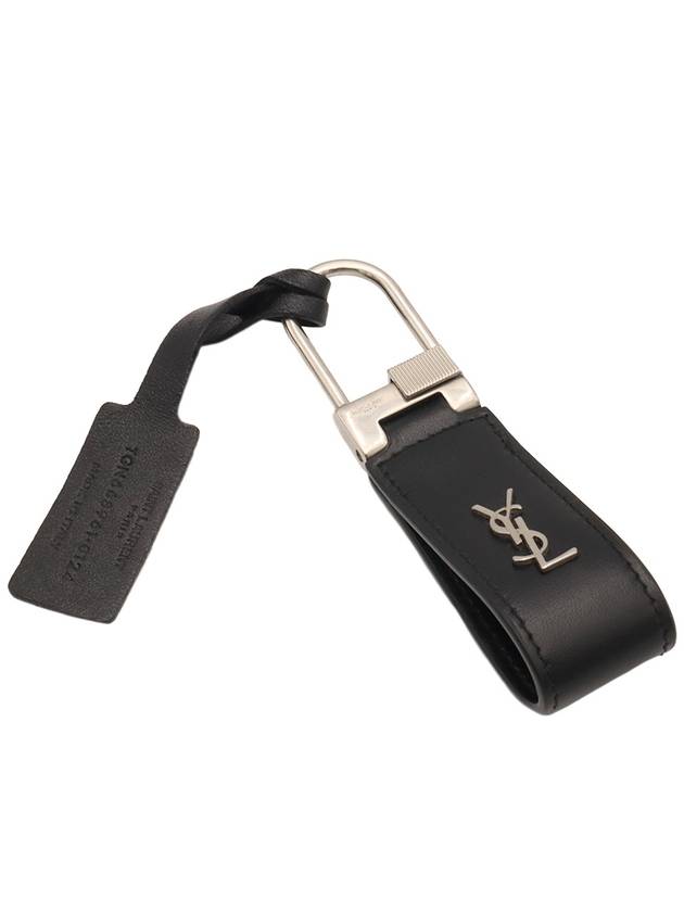 Black calfskin monogram silver mini key ring - SAINT LAURENT - BALAAN 3