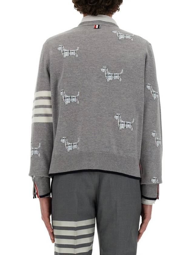 Hector Motif 4 Bar Cardigan Grey - THOM BROWNE - BALAAN 4