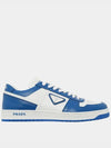 Men's Downtown Triangle Logo Leather Low Top Sneakers White Cobalt Blue - PRADA - BALAAN 4