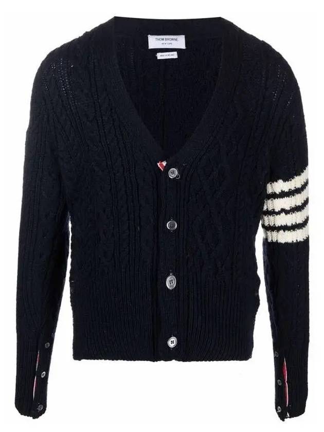 Aran Cable Diagonal Cardigan Navy - THOM BROWNE - BALAAN 2