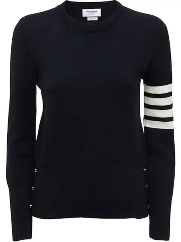 Anchor Button Striped Sleeve Cotton Navy Knit Sweater - THOM BROWNE - BALAAN 1