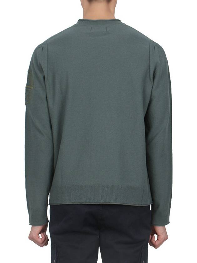 Compass Embroidered Crew Neck Organic Cotton Knit Top Musk Green - STONE ISLAND - BALAAN 5