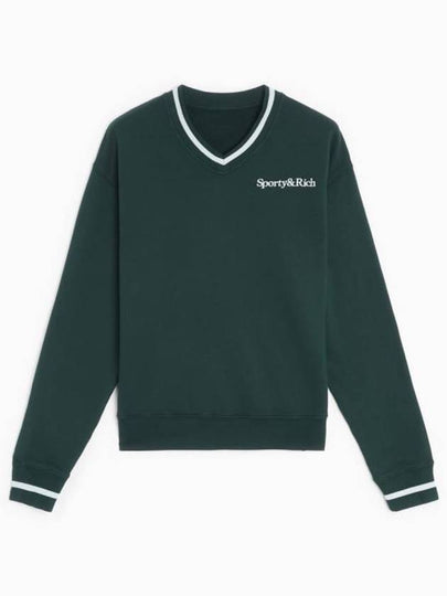 Serif Embroidered Logo V-Neck Sweatshirt Dark Green - SPORTY & RICH - BALAAN 2