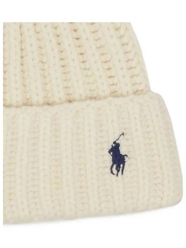 Pony Embroidered Cable Knit Wool Beanie Cream - POLO RALPH LAUREN - BALAAN 5