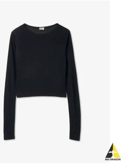 Women's Cropped Long Sleeve T-Shirt Black - SAINT LAURENT - BALAAN 2