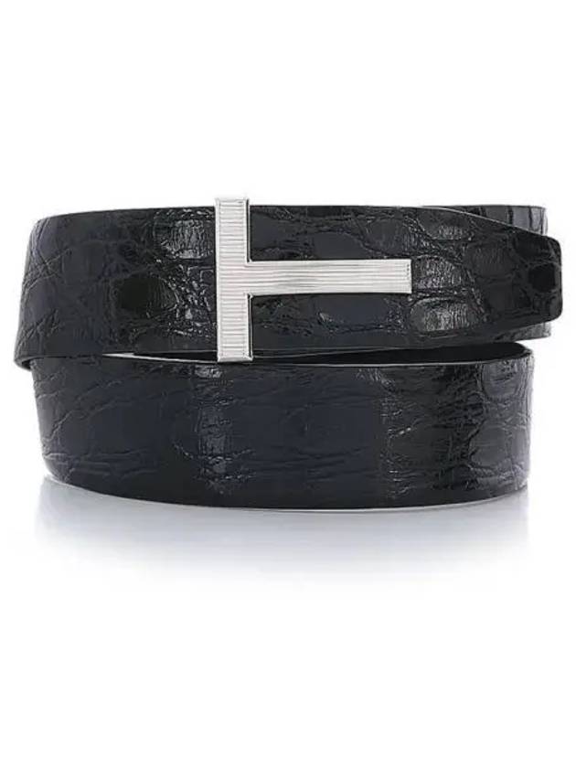 Silver T Buckle Reversible Leather Belt Black - TOM FORD - BALAAN 1