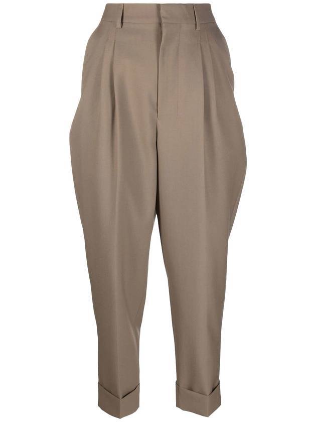 turn-up carrot fit wool straight pants beige - AMI - BALAAN.