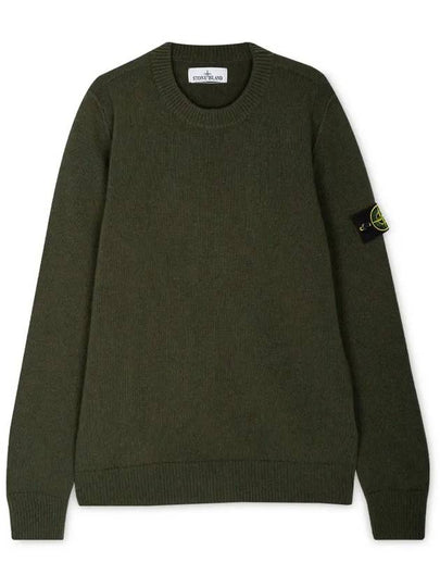 Logo Patch Crew Neck Wool Knit Top Khaiki - STONE ISLAND - BALAAN 2