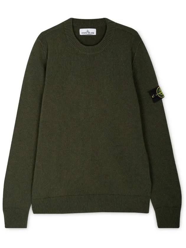 Logo Patch Crew Neck Wool Knit Top Khaiki - STONE ISLAND - BALAAN 4