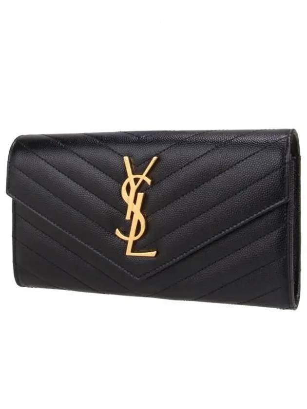 Matelasse Monogram Quilted Leather Flap Long Wallet Black - SAINT LAURENT - BALAAN.