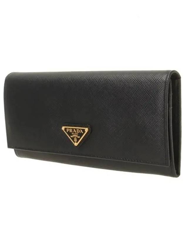 Saffiano Triangular Logo Flap Long Wallet Black - PRADA - BALAAN 3