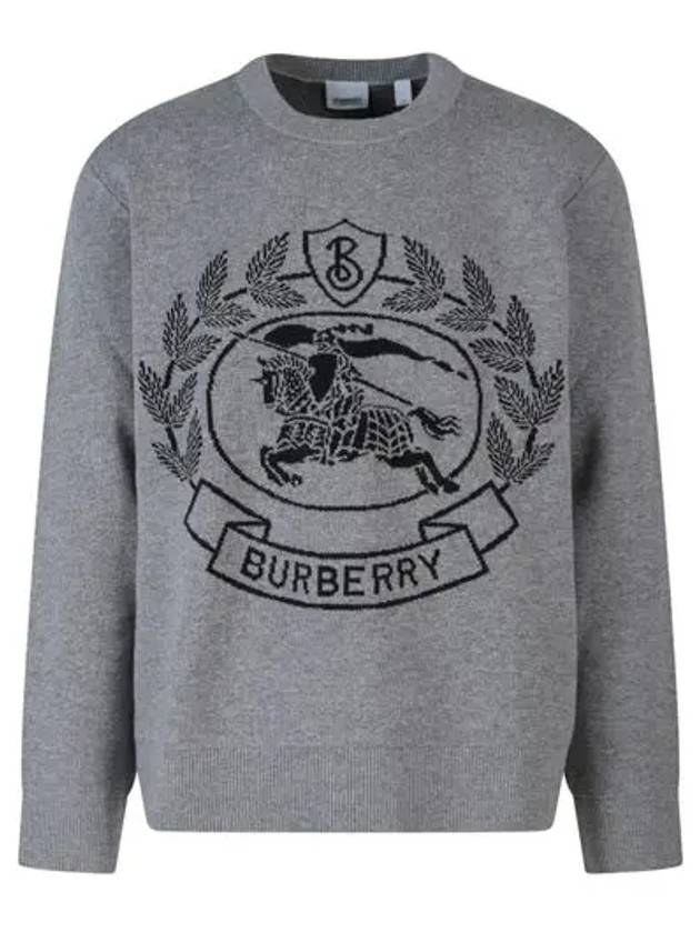 Men's Irving Irving Logo Print Crew Neck Wool Knit Top Gray - BURBERRY - BALAAN 2