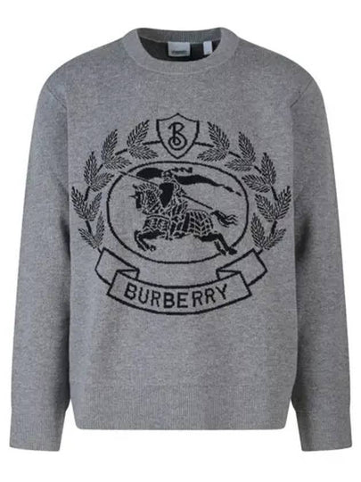 Men's Irving Logo Print Crew Neck Wool Knit Top Grey - BURBERRY - BALAAN 2