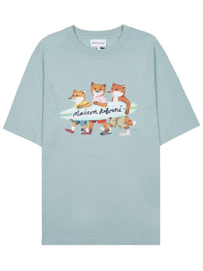 Surfing Foxes Logo Print Short Sleeve T-Shirt Sky Blue - MAISON KITSUNE - BALAAN 2