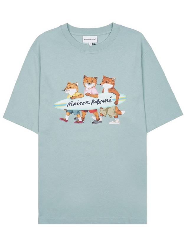 Surfing Foxes Logo Print Short Sleeve T-Shirt Sky Blue - MAISON KITSUNE - BALAAN 11