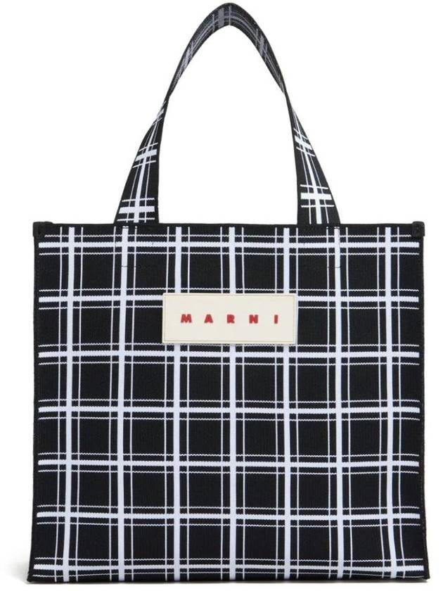 Jacquard Check Logo Tote Bag Black - MARNI - BALAAN 1