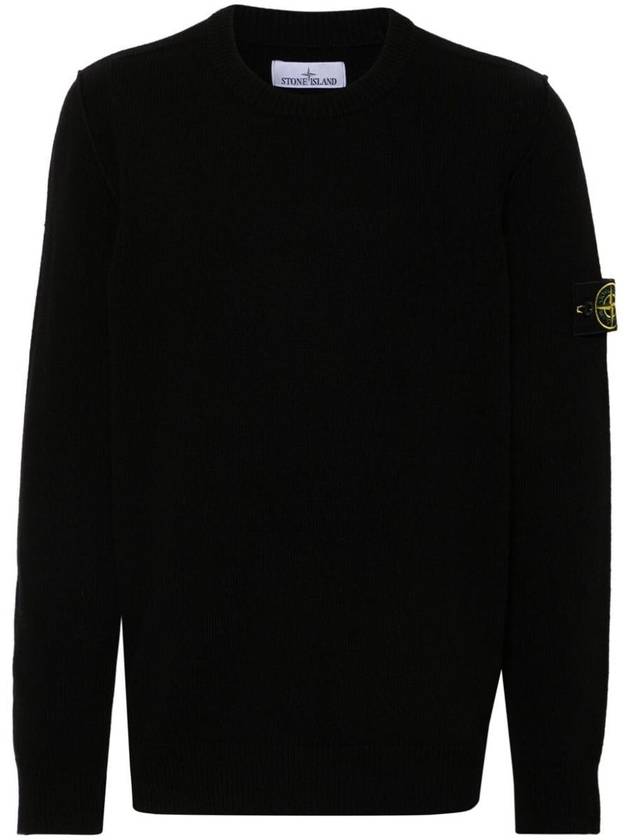 Logo Patch Lambswool Crewneck Knit Top Black - STONE ISLAND - BALAAN 2