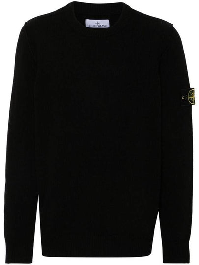 Logo Patch Lambswool Crewneck Knit Top Black - STONE ISLAND - BALAAN 2