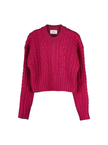 Cable Wool Knit Top Fuchsia - AMI - BALAAN 1