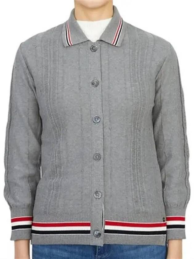 High Twist Cotton Stripe Polo Cardigan Grey - THOM BROWNE - BALAAN 2