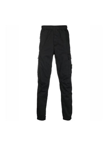 Stretch Cotton Wool Satin Cargo Pants Black - STONE ISLAND - BALAAN 1