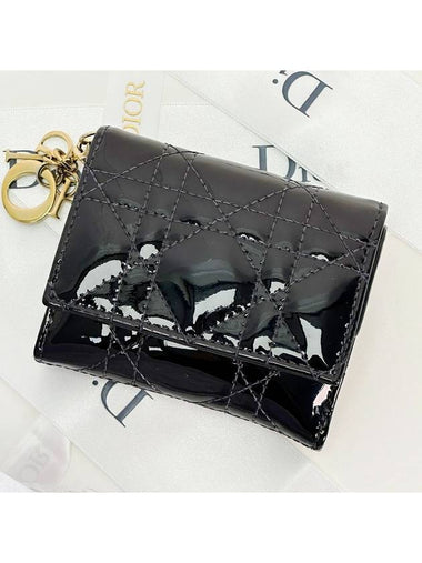 Black Patent Gold Cannage Bicycle Wallet 3VDIW25940 - DIOR - BALAAN 1