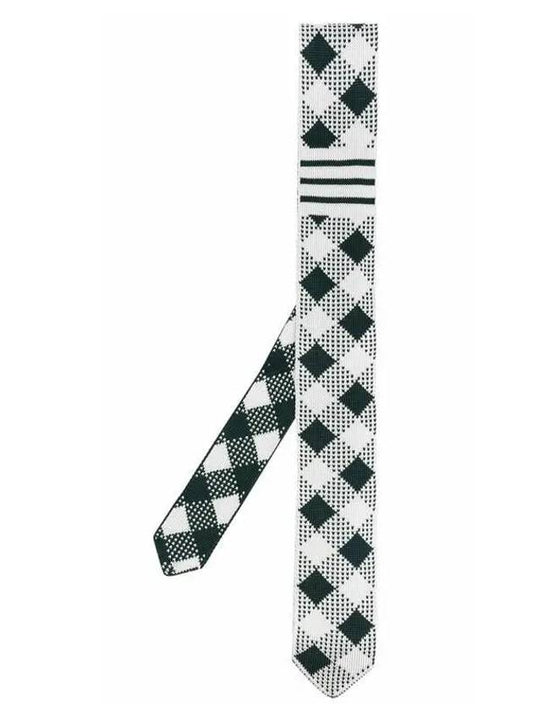 Gingham Check Silk Jacquard Neck Tie White Black - THOM BROWNE - BALAAN 2