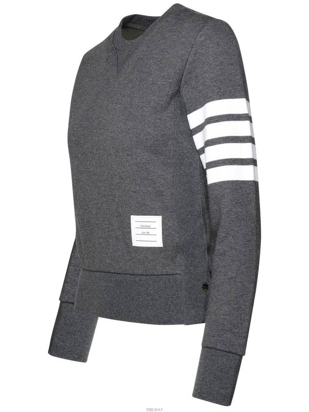 Engineered 4 Bar Stripe Loopback Jersey Knit Crewneck Sweatshirt Dark Grey - THOM BROWNE - BALAAN 3