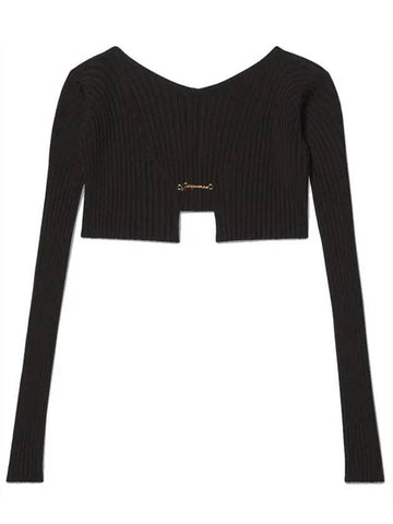 La Maille Pralu Micro Charm Logo Cardigan Black - JACQUEMUS - BALAAN 1