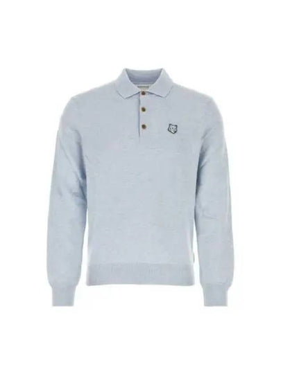 Fox Motif Knitted Polo Shirt Light Blue - MAISON KITSUNE - BALAAN 2