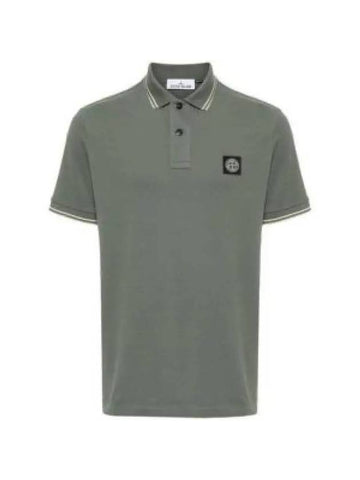 Stretch Cotton Pique Short Sleeve Polo Shirt Dark Green - STONE ISLAND - BALAAN 1