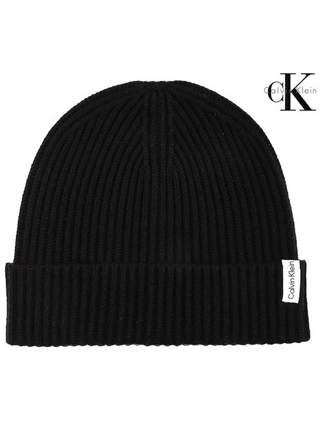 Ribbed Knit Beanie Hat Black - CALVIN KLEIN - BALAAN 1