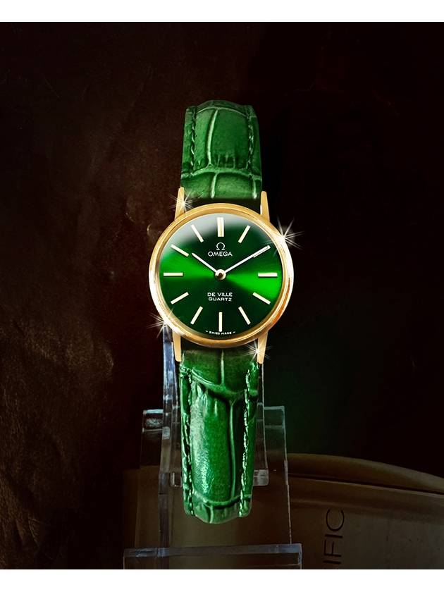 Deville Green Dial Women s Mini Quartz Leather Watch - OMEGA - BALAAN 1