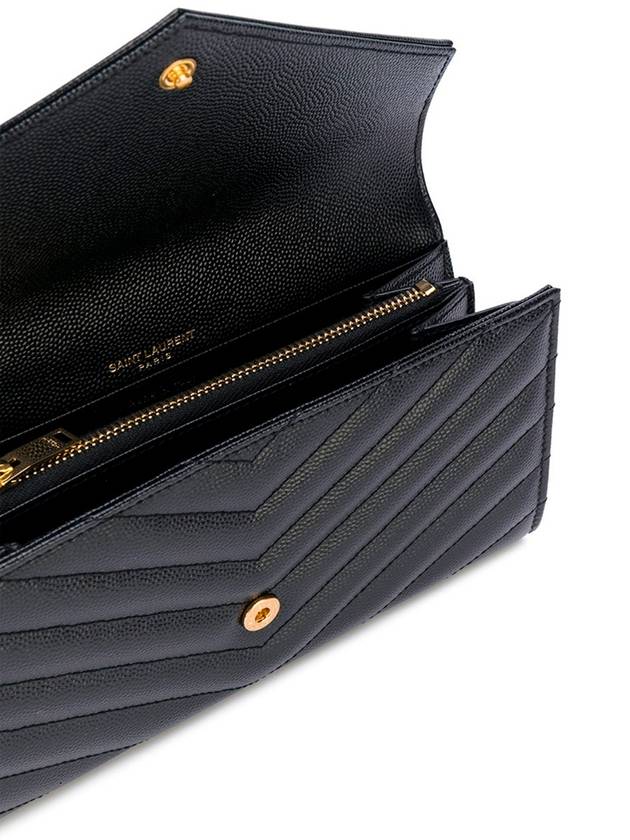 Matelasse Monogram Quilting Leather Flap Long Wallet Black - SAINT LAURENT - BALAAN 4