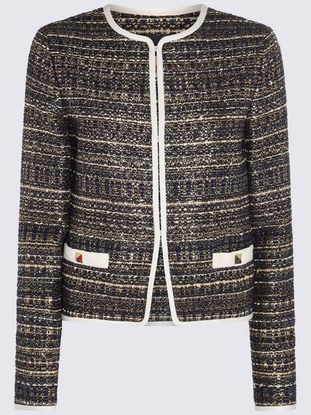 Valentino Garavani Navy Blue, White And Gold-Tone Wool Blend Blazer - VALENTINO - BALAAN 1