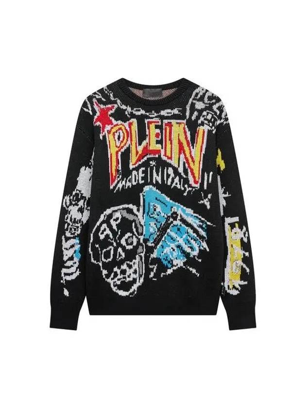 Men's Graffiti Detail Crew Neck Sweater Black - PHILIPP PLEIN - BALAAN 1