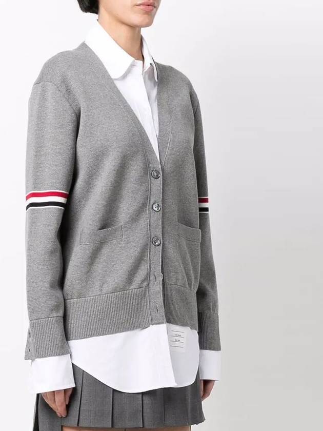 Women's Cotton Pointelle Cable Knit Short Sleeve Cardigan Light Grey - THOM BROWNE - BALAAN 4