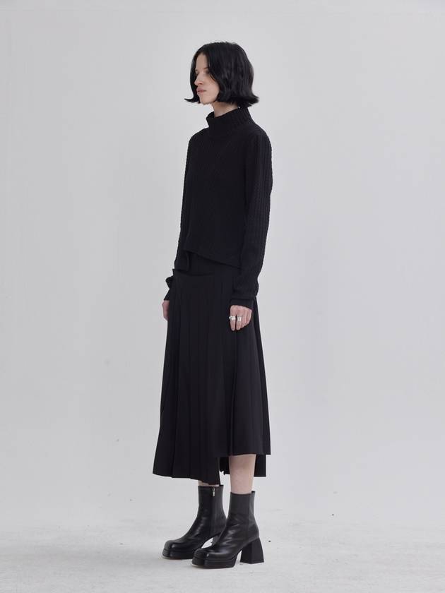 Unbalanced Pleated Design Skirt Black - LIE - BALAAN 3