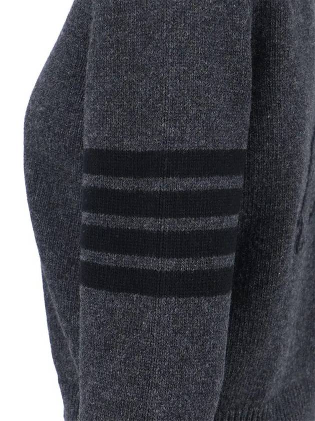 Striped Detail Wool Cardigan Dark Grey - THOM BROWNE - BALAAN 4