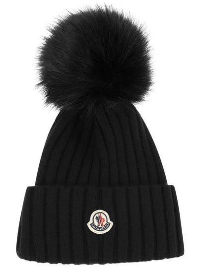 Logo Patch Pom Pom Beanie Black 3B000 13 A9327 999 - MONCLER - BALAAN 2