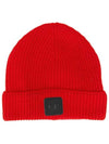 Merino Wool Logo Patch Beanie Red - CP COMPANY - BALAAN 2