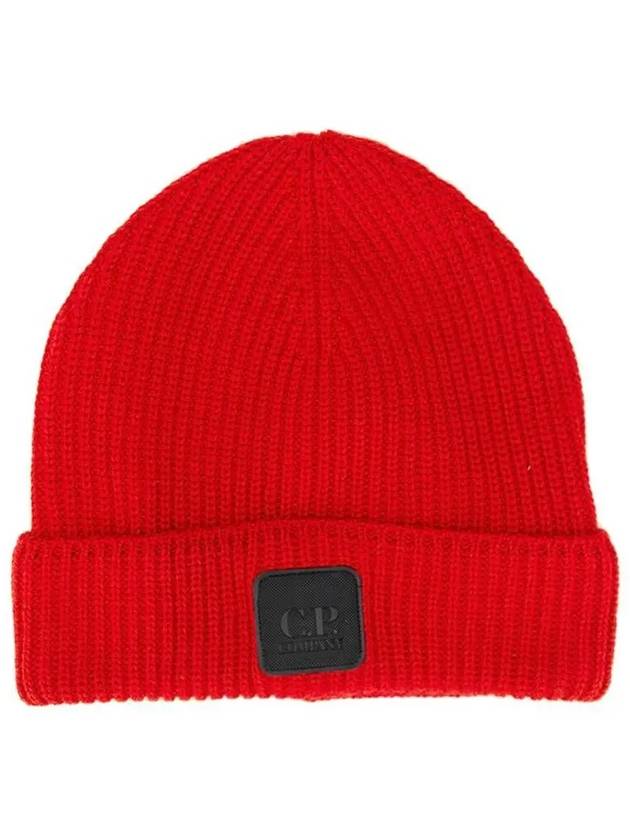 Merino Wool Logo Patch Beanie Red - CP COMPANY - BALAAN 2