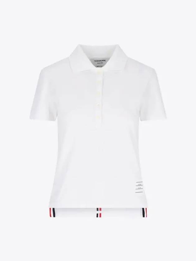 Classic Pique Center Back Stripe Relaxed Fit Short Sleeve Polo Shirt White - THOM BROWNE - BALAAN 2