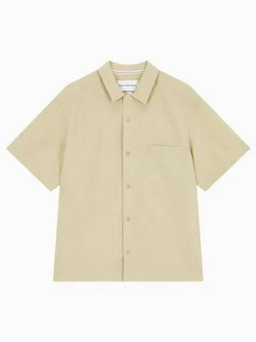 JEANS Men s Beige Textured Cotton Camp Short Sleeve Shirt J325603 RAE - CALVIN KLEIN - BALAAN 1