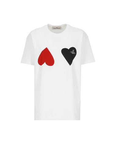 Logo Double Heart Print Short Sleeve T-Shirt White - VIVIENNE WESTWOOD - BALAAN 1