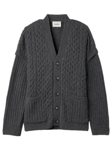 Nanushka Elmo cable knit V neck cardigan charcoal - NANUSHKA - BALAAN 1