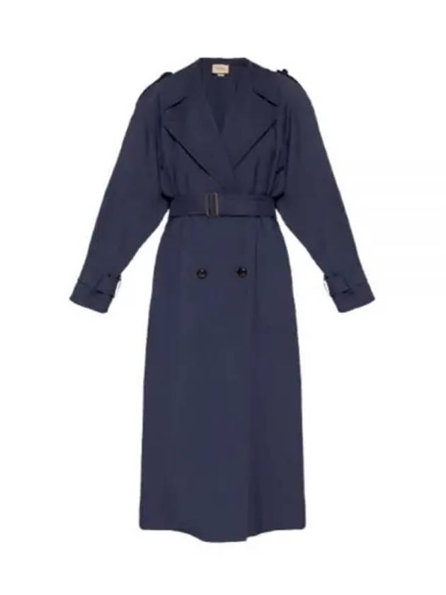 Double Breasted Wool Trench Coat Blue - GUCCI - BALAAN 2