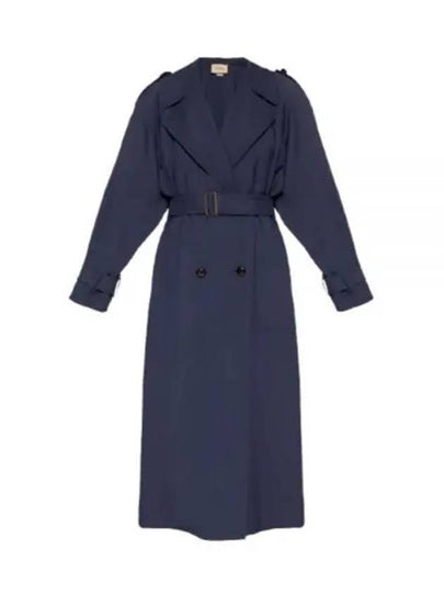 Double Breasted Wool Trench Coat Blue - GUCCI - BALAAN 2